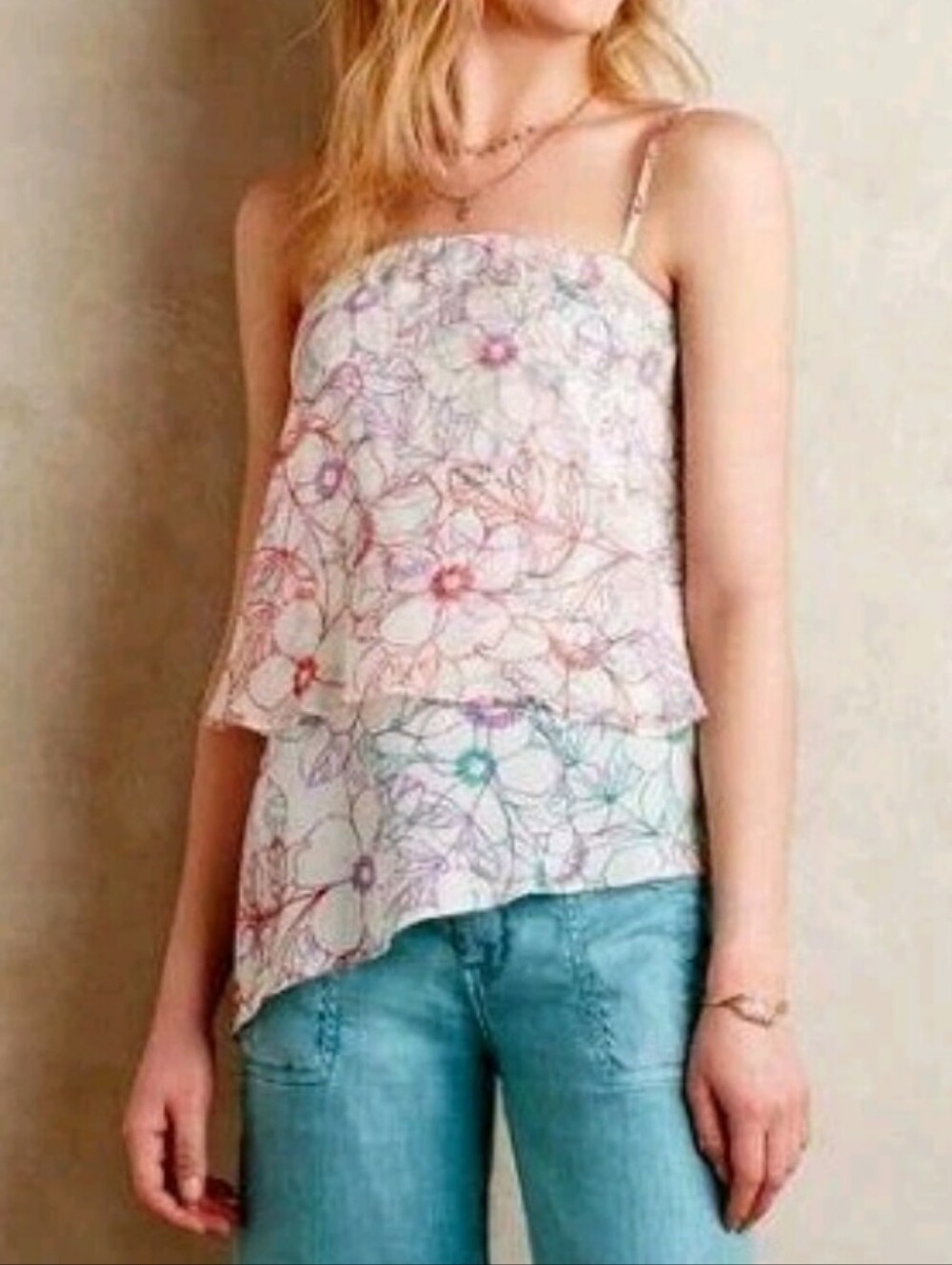 Maeve Anthropologie Large Silk Floral Cami Double Layer Tank NWT